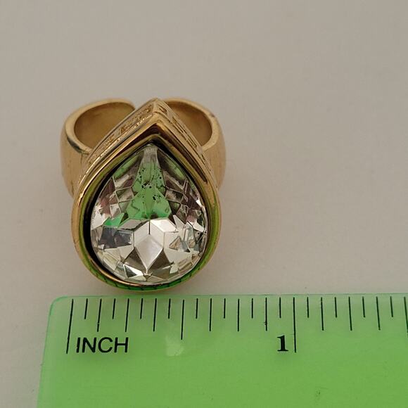 Vintage Givenchy Large Chunky Clear Stone Ring Statement Adjustable Size Gold - Picture 8 of 9